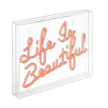 Life is Beautiful Contemporary Glam Acrylic Box USB Operated LED Neon Light - JONATHAN Y
